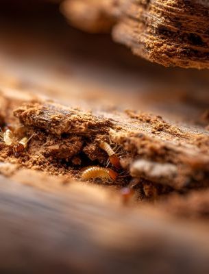 Termites dans du bois dégradé illustrant un diagnostic termites immobilier